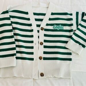 Oversized Green and White Striped Cardigan